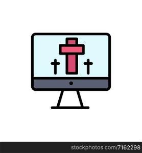 Monitor, Screen, Easter, Egg Flat Color Icon. Vector icon banner Template