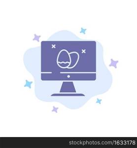 Monitor, Screen, Egg, Easter Blue Icon on Abstract Cloud Background