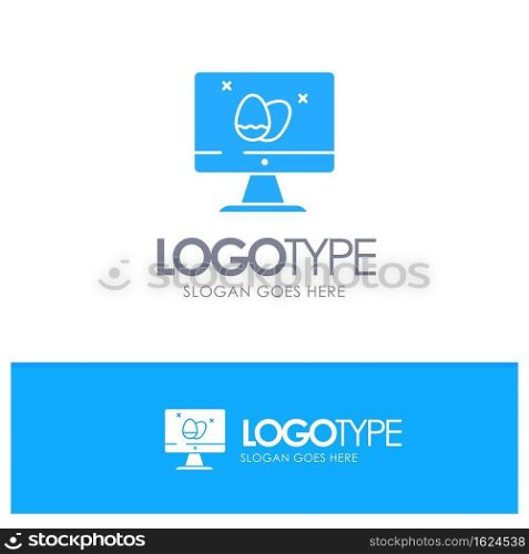 Monitor, Screen, Egg, Easter Blue Solid Logo with place for tagline
