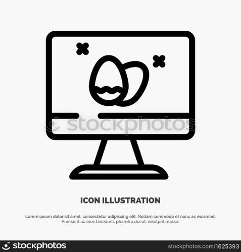 Monitor, Screen, Egg, Easter Line Icon Vector