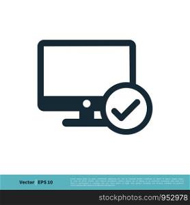 Monitor, Screen, Television Check Mark Icon Vector Logo Template Illustration Design. Vector EPS 10.