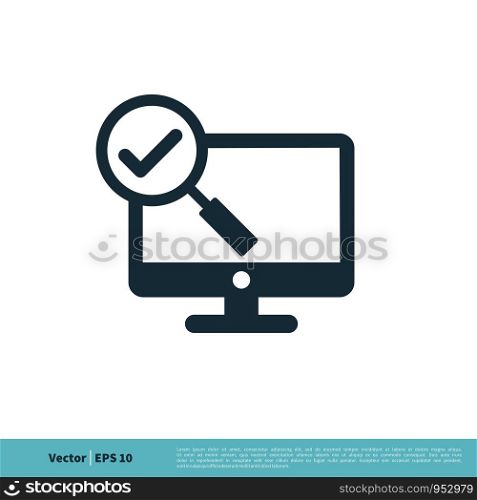 Monitor, Screen, Television Check mark Magnifying Glass Icon Vector Logo Template Illustration Design. Vector EPS 10.