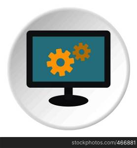 Monitor settings icon in flat circle isolated vector illustration for web. Monitor settings icon circle