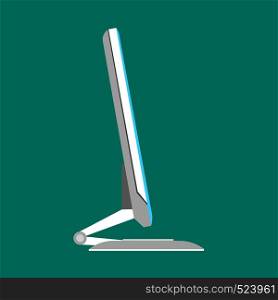 Monitor side view white screen computer equipment vector icon. Electronic communication technology work office PC.