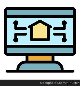 Monitor smart home icon. Outline monitor smart home vector icon color flat isolated. Monitor smart home icon color outline vector