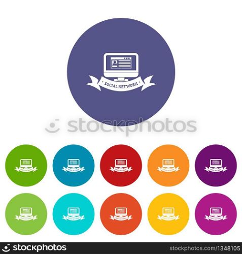 Monitor social network icons color set vector for any web design on white background. Monitor social network icons set vector color
