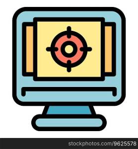 Monitor target icon outline vector. Plotter device. Format offset color flat. Monitor target icon vector flat