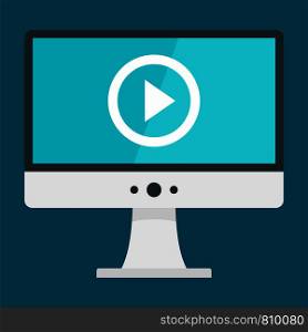 Monitor video play icon. Flat illustration of monitor video play vector icon for web design. Monitor video play icon, flat style