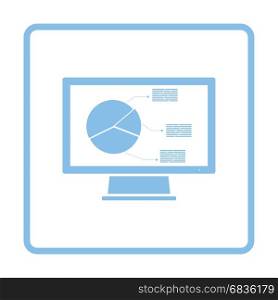 Monitor with analytics diagram icon. Blue frame design. Vector illustration.