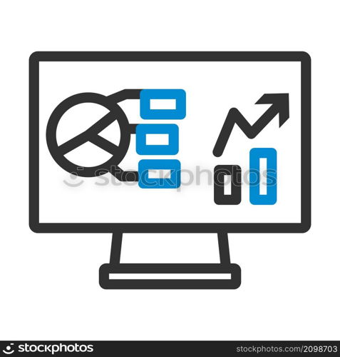 Monitor With Analytics Diagram Icon. Editable Bold Outline With Color Fill Design. Vector Illustration.