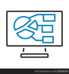 Monitor With Analytics Diagram Icon. Editable Bold Outline With Color Fill Design. Vector Illustration.