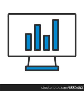 Monitor With Analytics Diagram Icon. Editable Bold Outline With Color Fill Design. Vector Illustration.