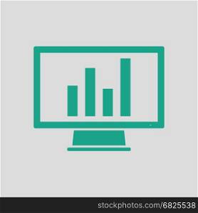 Monitor with analytics diagram icon. Gray background with green. Vector illustration.