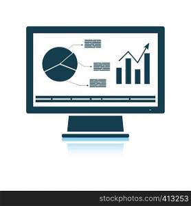 Monitor with analytics diagram icon. Shadow reflection design. Vector illustration.