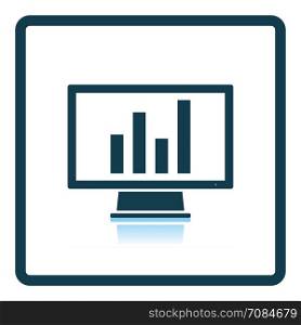 Monitor with analytics diagram icon. Shadow reflection design. Vector illustration.