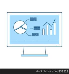 Monitor With Analytics Diagram Icon. Thin Line With Blue Fill Design. Vector Illustration.