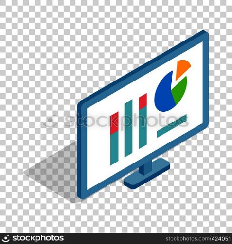 Monitor with charts isometric icon 3d on a transparent background vector illustration. Monitor with charts isometric icon