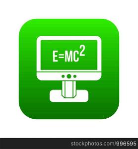 Monitor with Einstein formula icon digital green for any design isolated on white vector illustration. Monitor with Einstein formula icon digital green