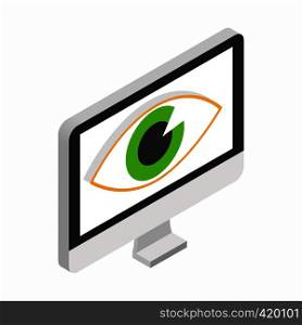 Monitor with eye isometric 3d icon isolated on a white background. Monitor with eye isometric 3d icon