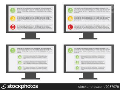 Monitor with list Vector illustration on white background