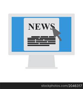 Monitor With News Icon. Flat Color Design. Vector Illustration.
