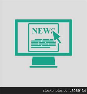 Monitor with news icon. Gray background with green. Vector illustration.
