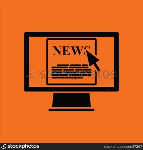 Monitor with news icon. Orange background with black. Vector illustration.