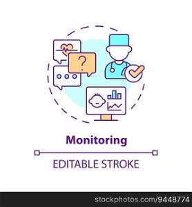 Monitoring concept icon. Follow up. Health condition. Child disease. Medical consultant. Childcare center abstract idea thin line illustration. Isolated outline drawing. Editable stroke. Monitoring concept icon