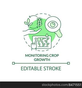 Monitoring crop growth green concept icon. Observe progress. Increased crop yield abstract idea thin line illustration. Isolated outline drawing. Editable stroke. Arial, Myriad Pro-Bold fonts used
. Monitoring crop growth green concept icon