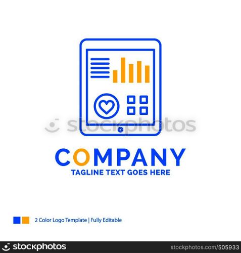 monitoring, health, heart, pulse, Patient Report Blue Yellow Business Logo template. Creative Design Template Place for Tagline.