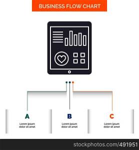 monitoring, health, heart, pulse, Patient Report Business Flow Chart Design with 3 Steps. Glyph Icon For Presentation Background Template Place for text.. Vector EPS10 Abstract Template background