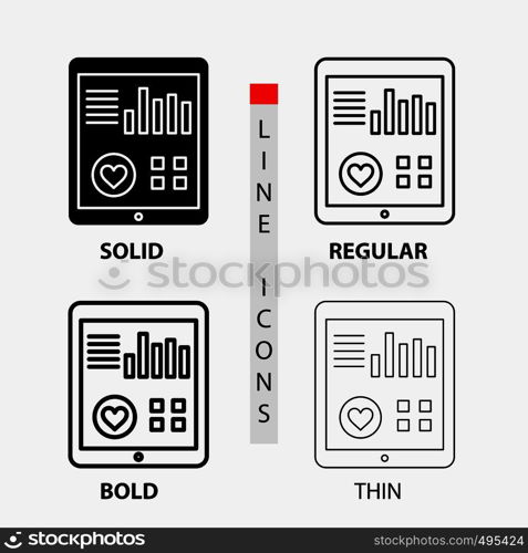 monitoring, health, heart, pulse, Patient Report Icon in Thin, Regular, Bold Line and Glyph Style. Vector illustration. Vector EPS10 Abstract Template background