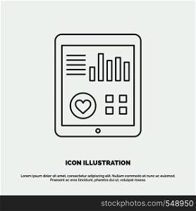 monitoring, health, heart, pulse, Patient Report Icon. Line vector gray symbol for UI and UX, website or mobile application. Vector EPS10 Abstract Template background