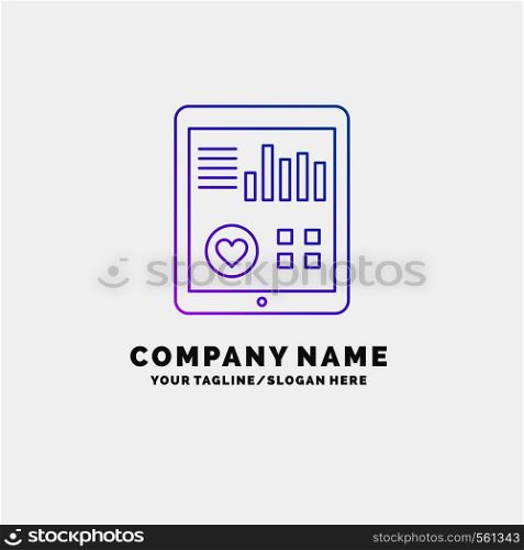 monitoring, health, heart, pulse, Patient Report Purple Business Logo Template. Place for Tagline. Vector EPS10 Abstract Template background