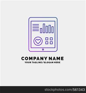 monitoring, health, heart, pulse, Patient Report Purple Business Logo Template. Place for Tagline. Vector EPS10 Abstract Template background