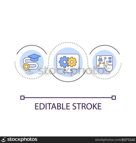 Monitoring student progress remotely loop concept icon. Tracking learner performance abstract idea thin line illustration. Distance learning. Isolated outline drawing. Editable stroke. Arial font used. Monitoring student progress remotely loop concept icon