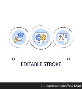 Monitoring student progress remotely loop concept icon. Tracking learner performance abstract idea thin line illustration. Distance learning. Isolated outline drawing. Editable stroke. Arial font used. Monitoring student progress remotely loop concept icon