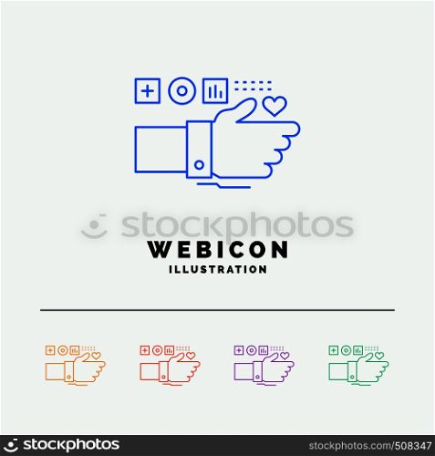 Monitoring, Technology, Fitness, Heart, Pulse 5 Color Line Web Icon Template isolated on white. Vector illustration. Vector EPS10 Abstract Template background