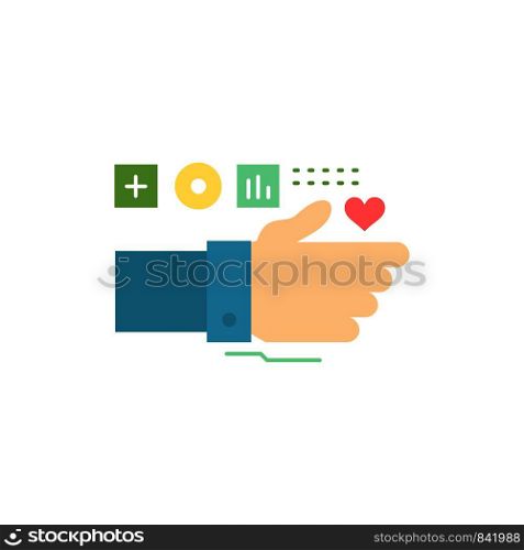 Monitoring, Technology, Fitness, Heart, Pulse Flat Color Icon Vector