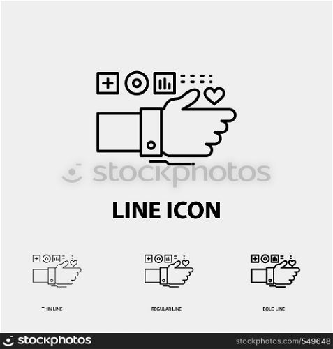 Monitoring, Technology, Fitness, Heart, Pulse Icon in Thin, Regular and Bold Line Style. Vector illustration. Vector EPS10 Abstract Template background