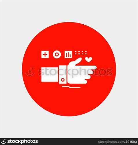 Monitoring, Technology, Fitness, Heart, Pulse White Glyph Icon in Circle. Vector Button illustration. Vector EPS10 Abstract Template background