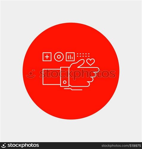 Monitoring, Technology, Fitness, Heart, Pulse White Line Icon in Circle background. vector icon illustration. Vector EPS10 Abstract Template background