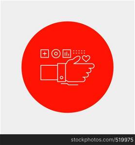 Monitoring, Technology, Fitness, Heart, Pulse White Line Icon in Circle background. vector icon illustration. Vector EPS10 Abstract Template background
