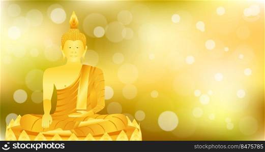 monk phra buddha sitting meditation on gold lotus base for pray concentration composed release. colorful background. vector illustration eps10