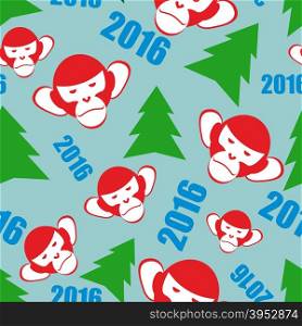 Monkey and a Christmas tree. New year 2016 seamless patetrn. Vector Holiday background. Symbols of new year