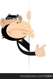 Monkey Businessman Blank Sign. Illustration of a cartoon monkey businessman showing a blank sign