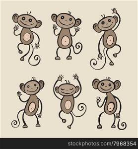 Monkey. Chinese Animal astrological sign 2016 year, Hand drawn Vector Illustration. Hieroglyph symbol translation Monkey