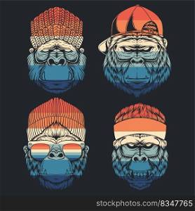 monkey cool collection retro vector illustration