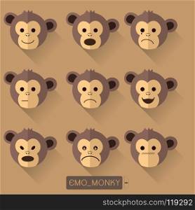Monkey emotions Vector illustration  on Brown background