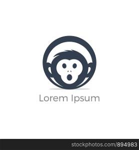 Monkey face in circle logo design, chimpanzee face vector icon, animal illustration